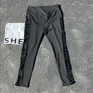 SHEIN Black Leggings with Geometric Side Detail
